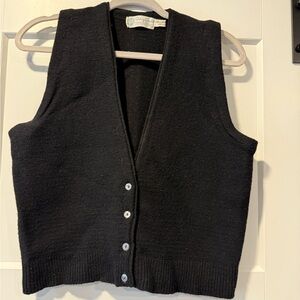 Vintage Lambswool Black Button-Up Sweater Vest by Sidney Gould Ladies Small